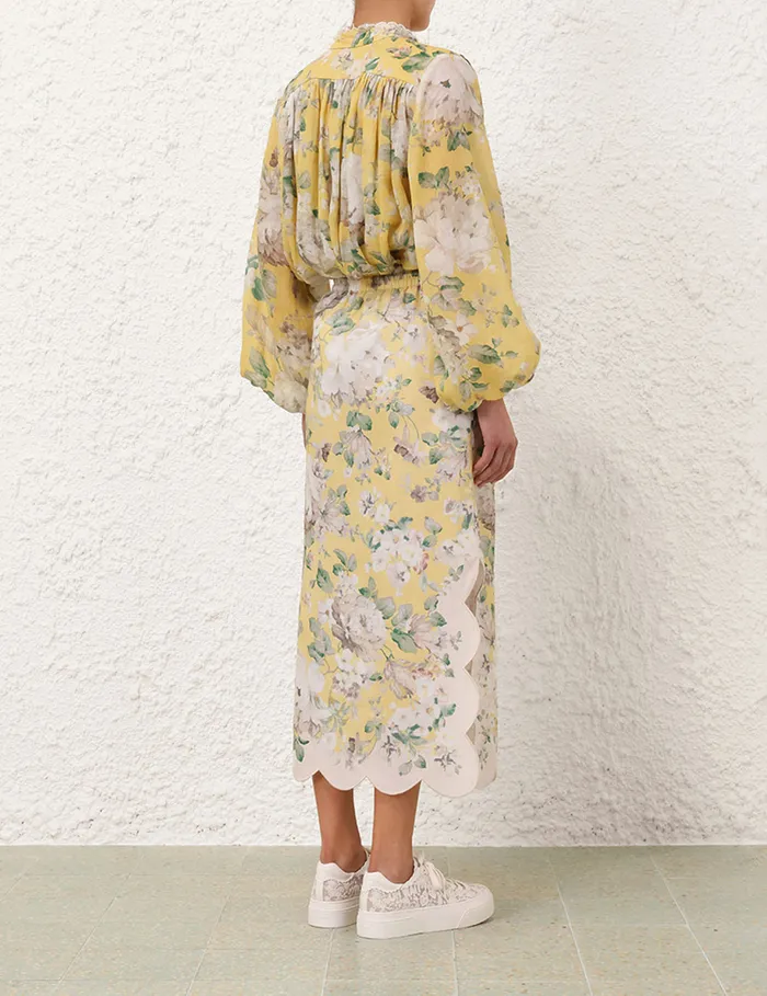 Women Zimmermann Skirts Acacia Scallop Midi Skirt Yellow Floral