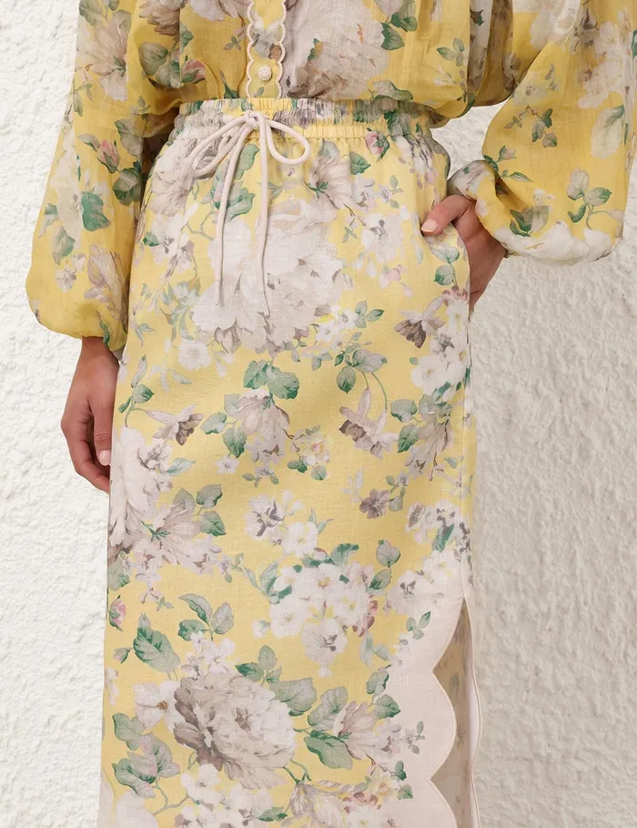 Women Zimmermann Skirts Acacia Scallop Midi Skirt Yellow Floral