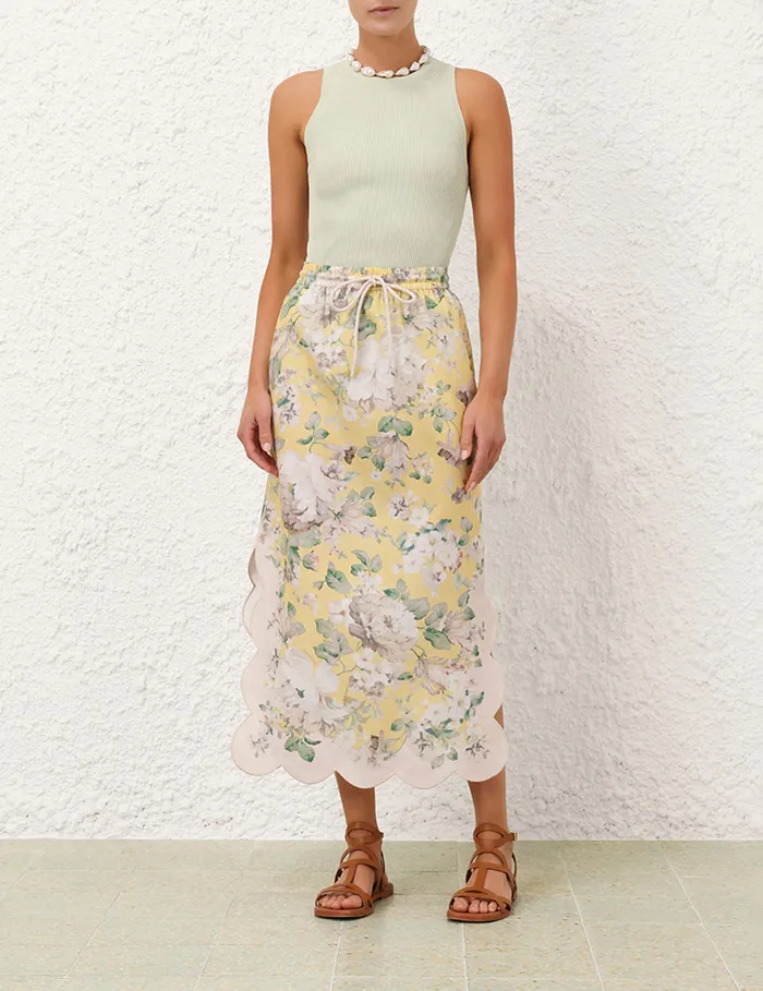 Women Zimmermann Skirts Acacia Scallop Midi Skirt Yellow Floral