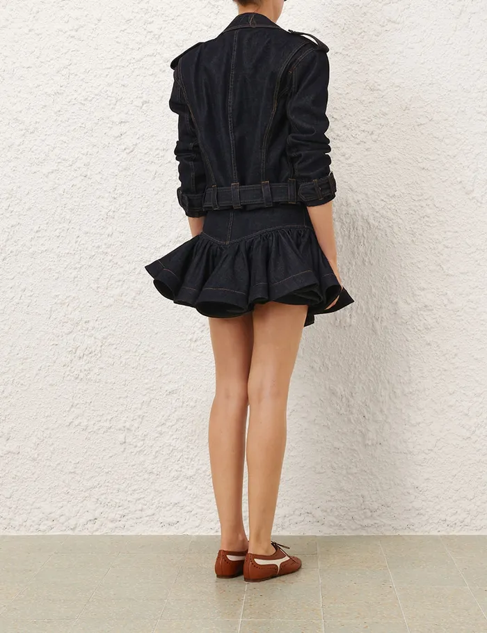 Women Zimmermann Skirts Crush Denim Frill Mini Skirt Night Sky
