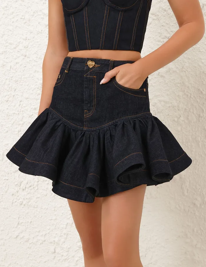 Women Zimmermann Skirts Crush Denim Frill Mini Skirt Night Sky