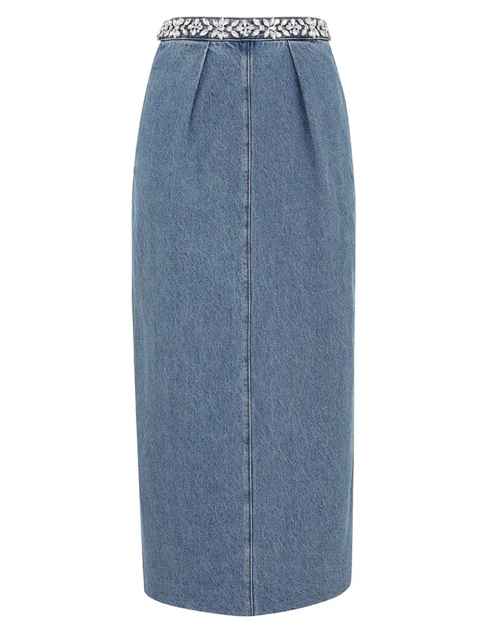 Women Zimmermann Skirts Crush Embellished Denim Skirt Blue Moon