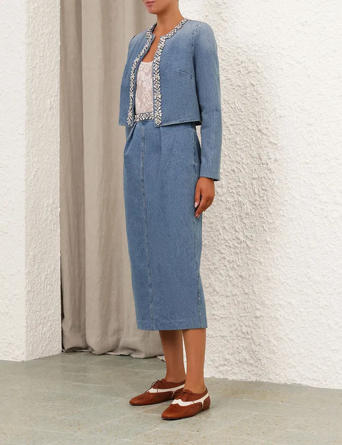Women Zimmermann Skirts Crush Embellished Denim Skirt Blue Moon