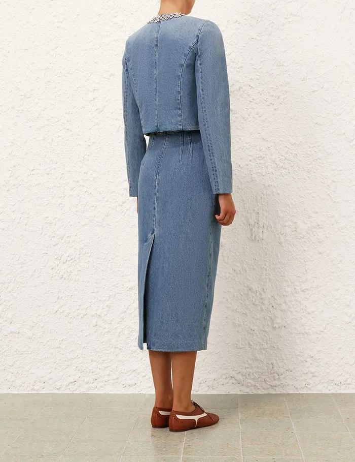 Women Zimmermann Skirts Crush Embellished Denim Skirt Blue Moon