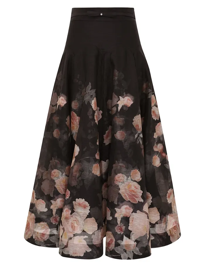 Women Zimmermann Skirts Crush Flared Midi Skirt Black Floral