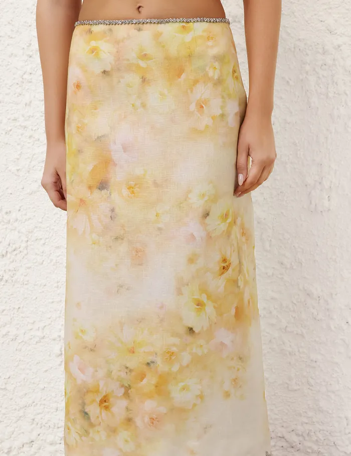 Women Zimmermann Skirts Crush Scalloped Midi Skirt Yellow Floral