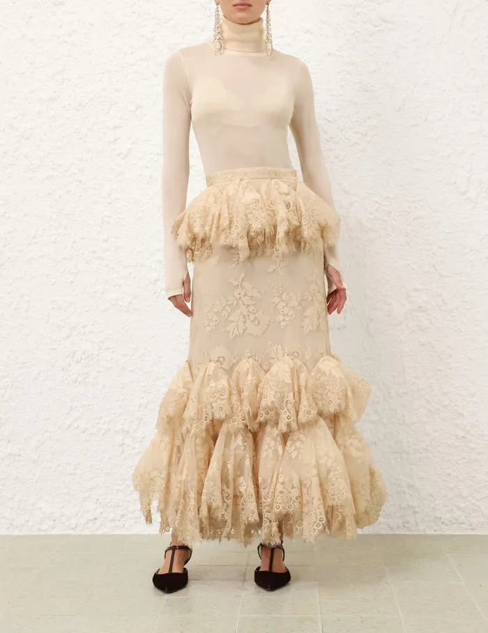 Women Zimmermann Skirts Eden Lace Handkerchief Skirt Light Tea