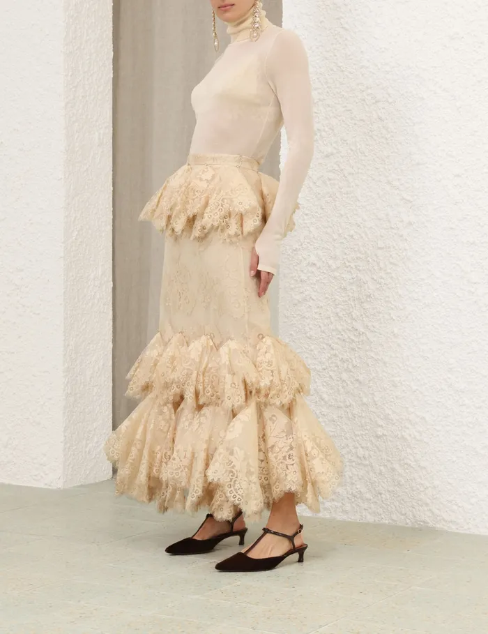Women Zimmermann Skirts Eden Lace Handkerchief Skirt Light Tea