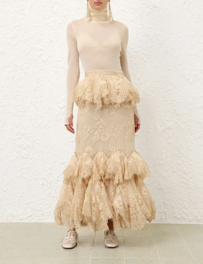 Women Zimmermann Skirts Eden Lace Handkerchief Skirt Light Tea