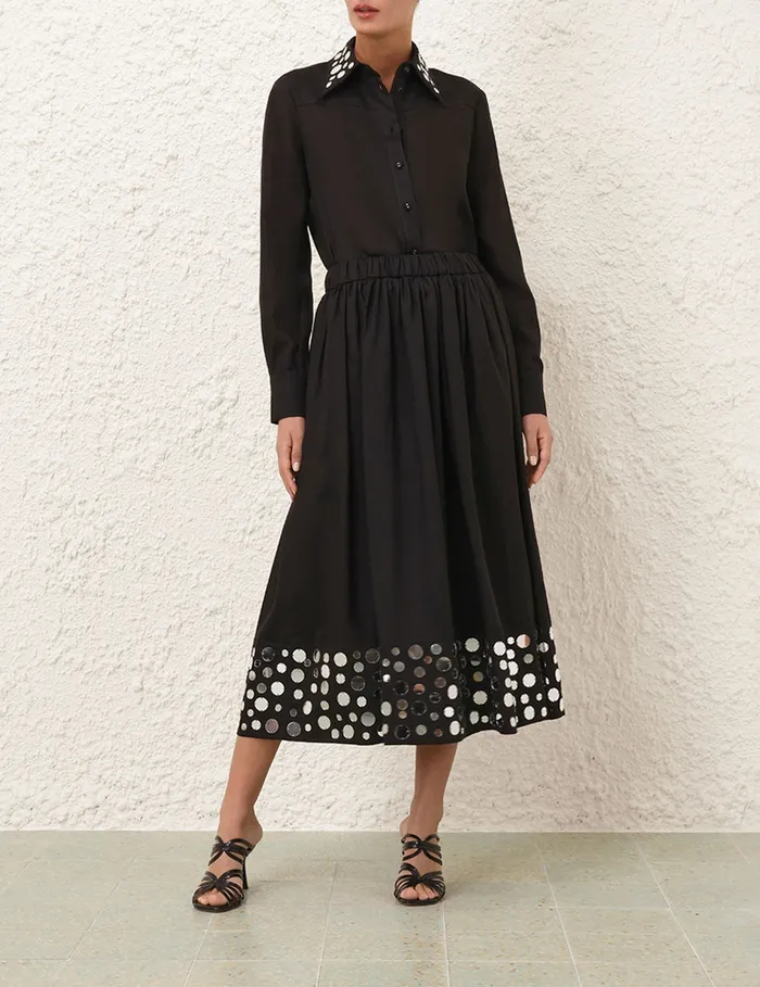 Women Zimmermann Skirts Eden Mirror Midi Skirt Blacksilver