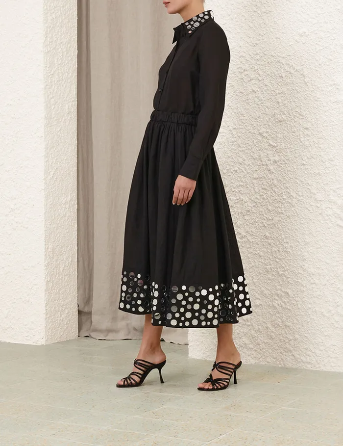 Women Zimmermann Skirts Eden Mirror Midi Skirt Blacksilver