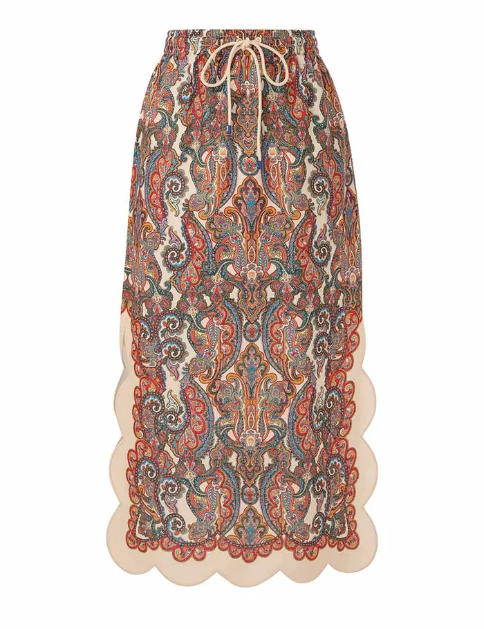 Women Zimmermann Skirts Ottie Scallop Midi Skirt Multi Paisley