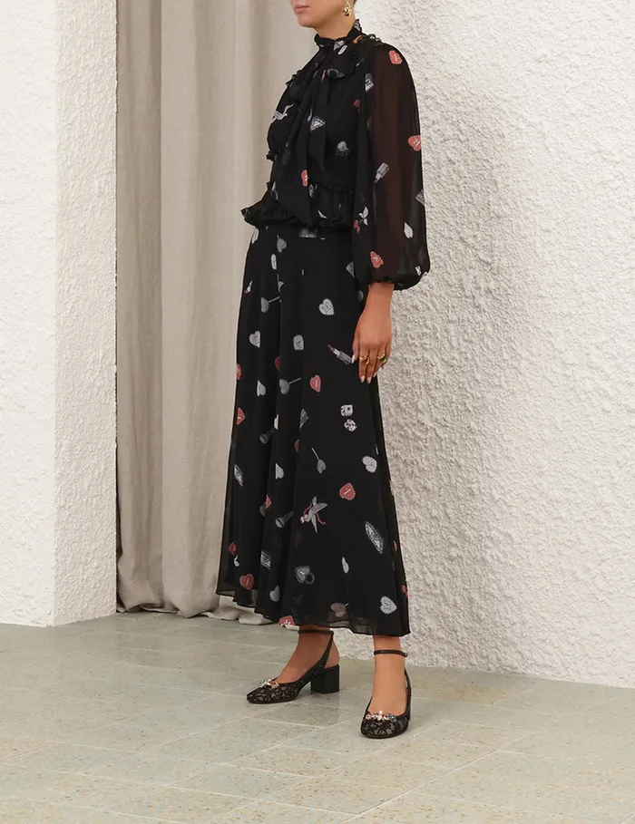 Women Zimmermann Tops Crush V Neck Lace Blouse Black Love Letters