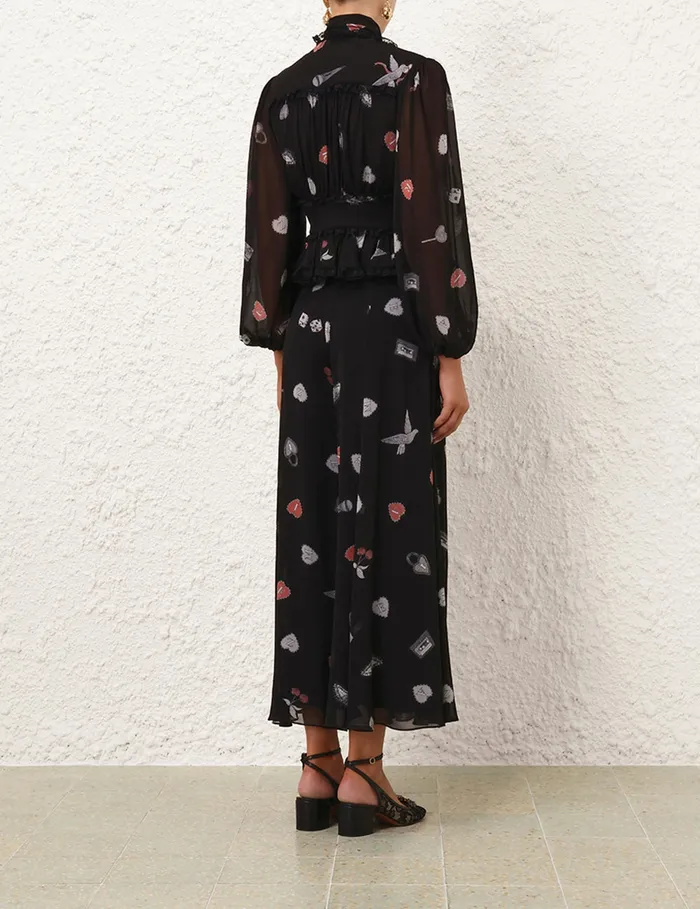 Women Zimmermann Tops Crush V Neck Lace Blouse Black Love Letters