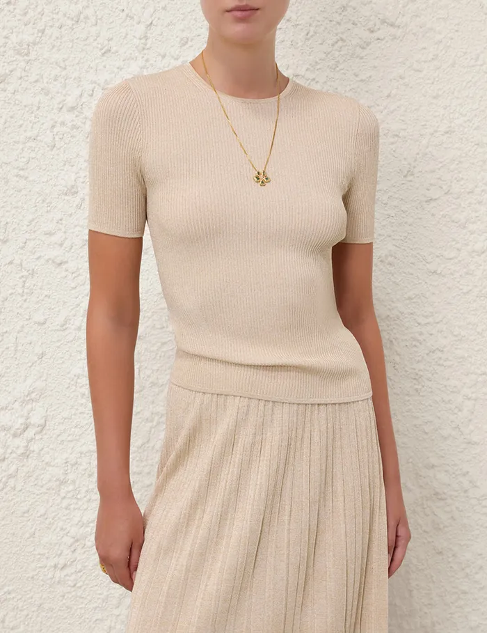 Women Zimmermann Tops Halliday Rib TShirt Cream Lurex