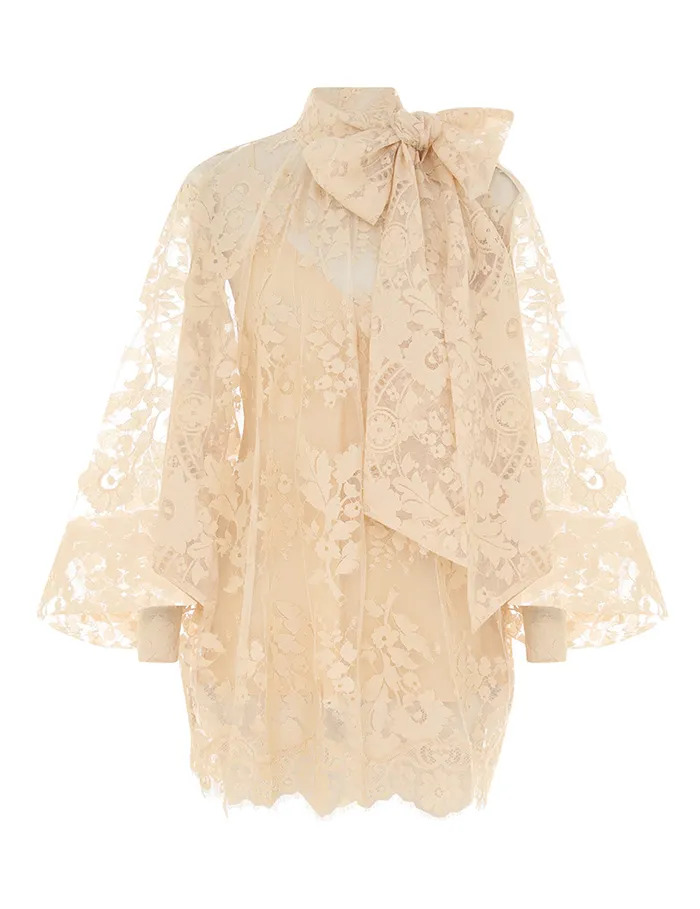 Women Zimmermann Tops Illustration Lace Blouse Light Tea