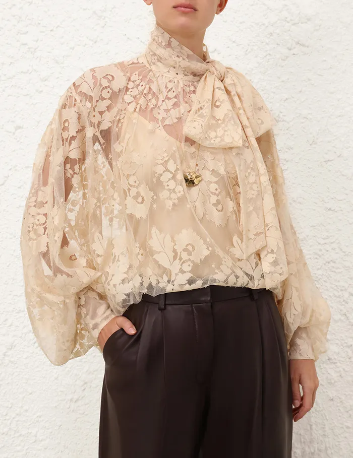 Women Zimmermann Tops Illustration Lace Blouse Light Tea
