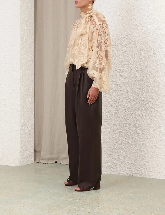 Women Zimmermann Tops Illustration Lace Blouse Light Tea