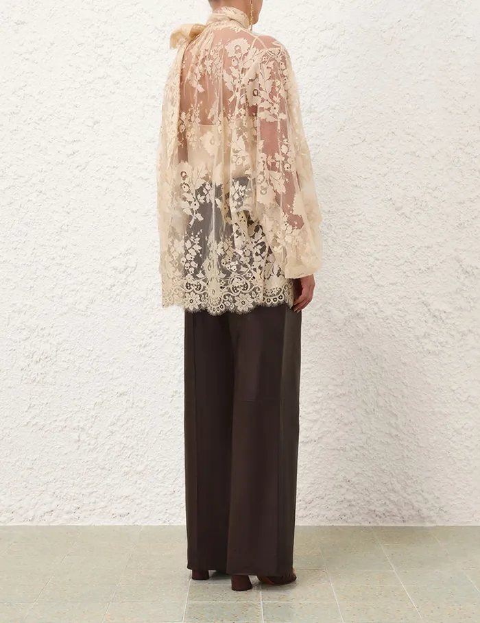Women Zimmermann Tops Illustration Lace Blouse Light Tea