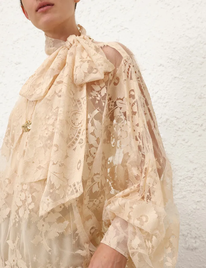 Women Zimmermann Tops Illustration Lace Blouse Light Tea