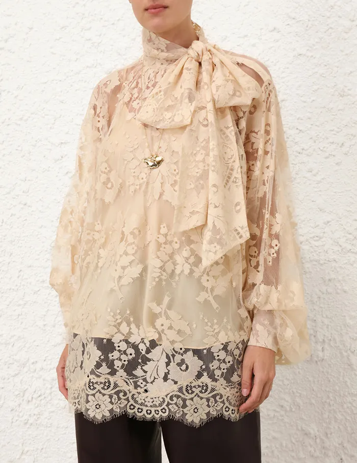 Women Zimmermann Tops Illustration Lace Blouse Light Tea