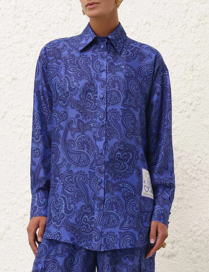 Women Zimmermann Tops Ottie Relaxed Shirt Blue Paisley