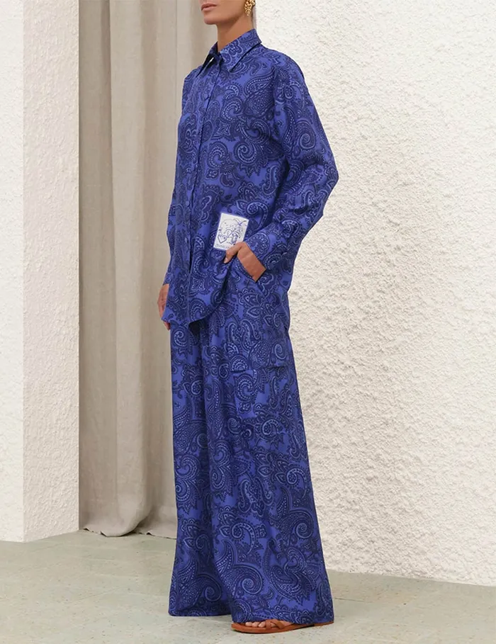 Women Zimmermann Tops Ottie Relaxed Shirt Blue Paisley