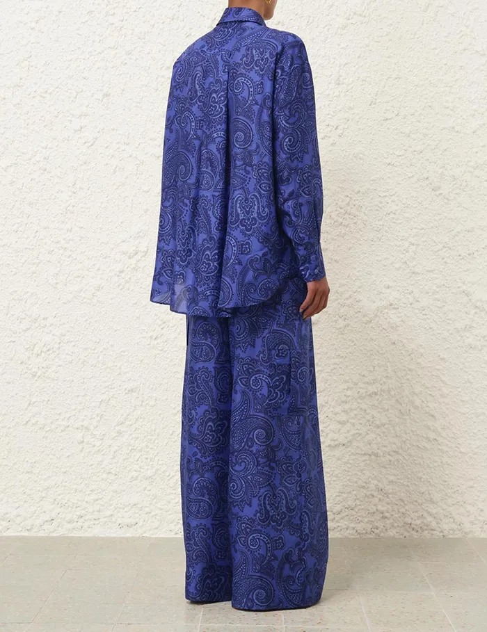 Women Zimmermann Tops Ottie Relaxed Shirt Blue Paisley