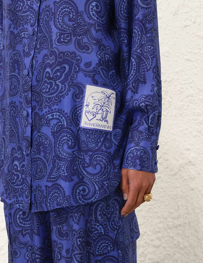 Women Zimmermann Tops Ottie Relaxed Shirt Blue Paisley