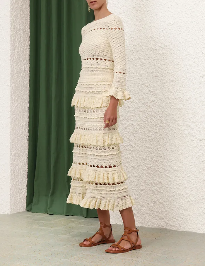 Women Zimmermann Tops Waverly Crochet Crew Neck Top Cream