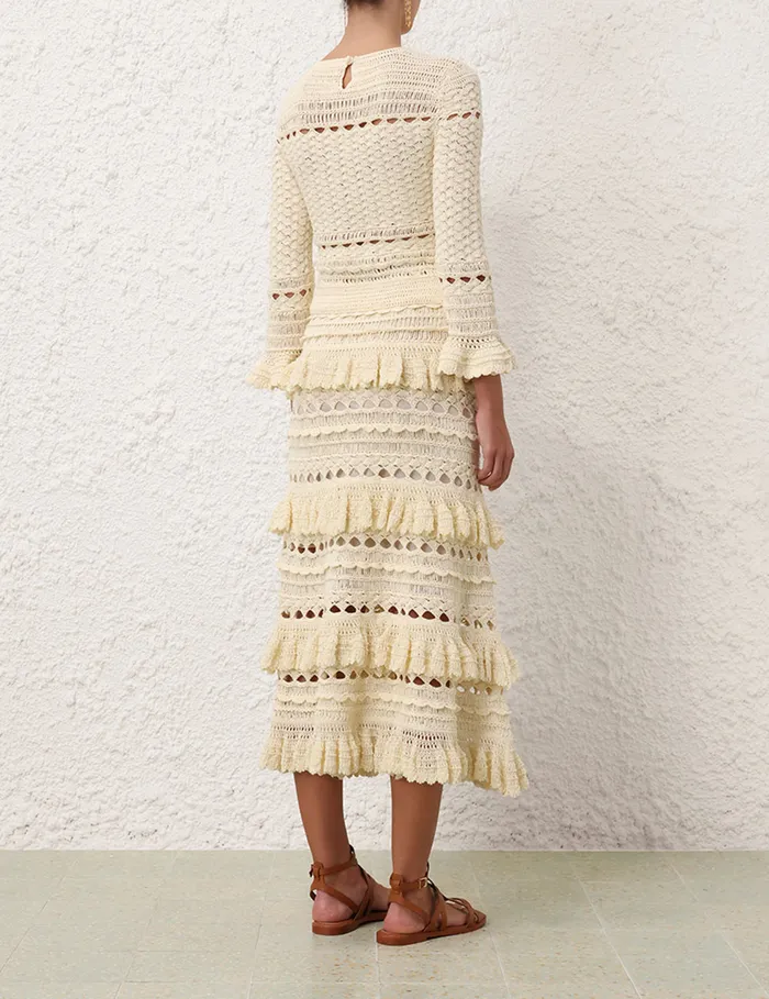 Women Zimmermann Tops Waverly Crochet Crew Neck Top Cream