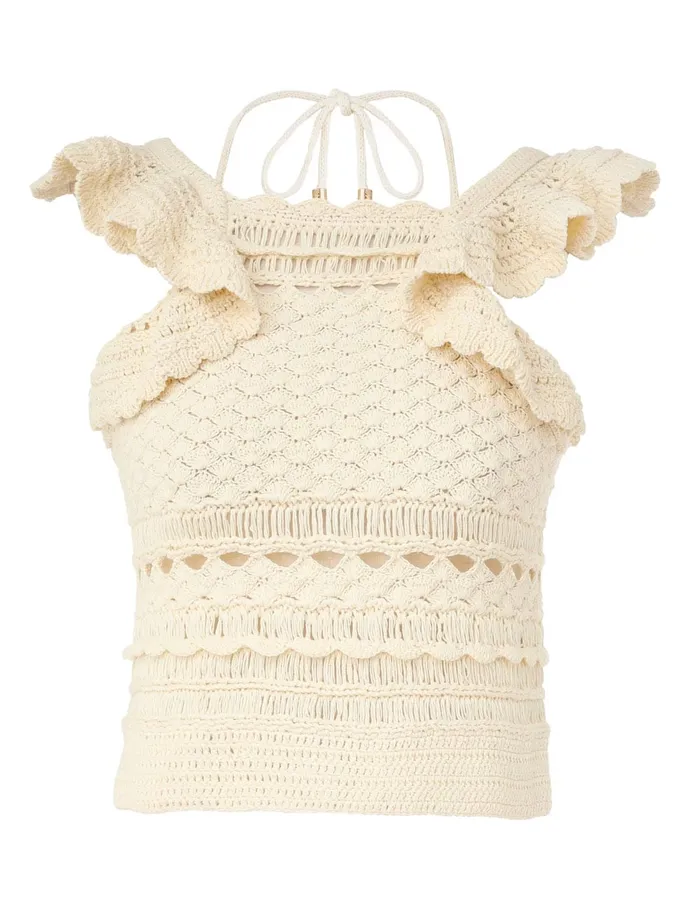 Women Zimmermann Tops Waverly Crochet Halter Tank Cream
