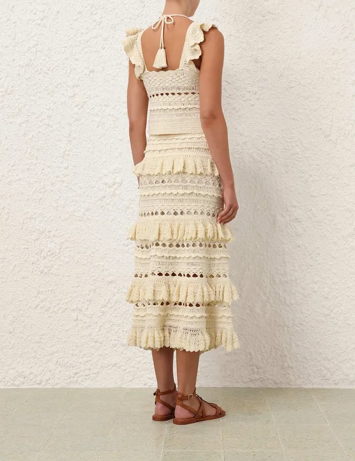 Women Zimmermann Tops Waverly Crochet Halter Tank Cream
