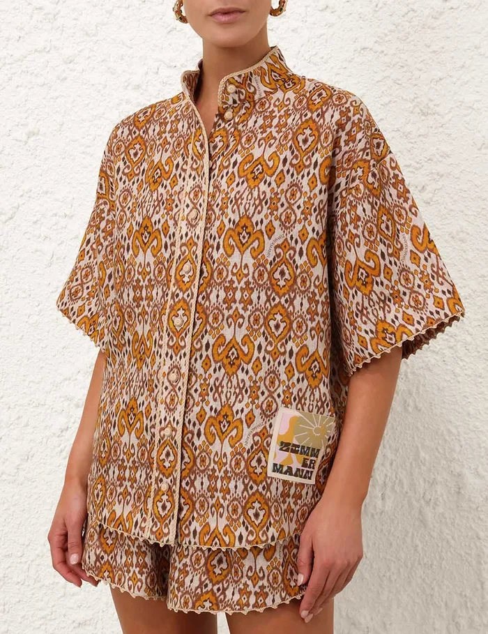 Women Zimmermann Tops Wylie Relaxed Shirt Orange Ikat
