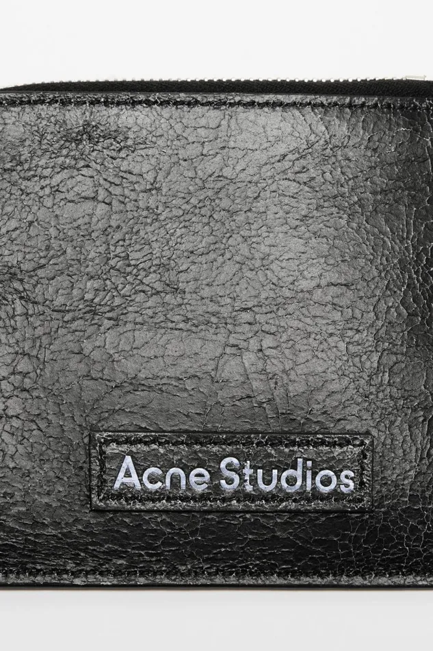 Women Zip Leather Wallet Black Acne Studios Small Leather Goods