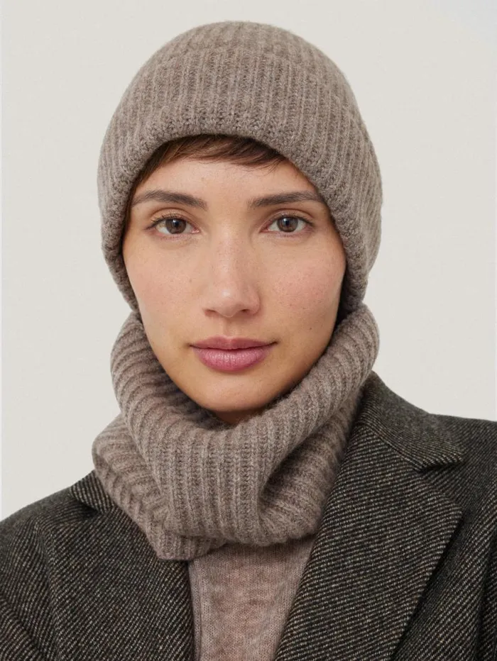 Wool Cashmere Blend Beanie Oatmeal Women Jigsaw Hats and Gloves