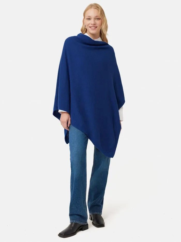 Wool Cashmere Blend Drape Poncho Blue Women Jigsaw Ponchos and Scarves