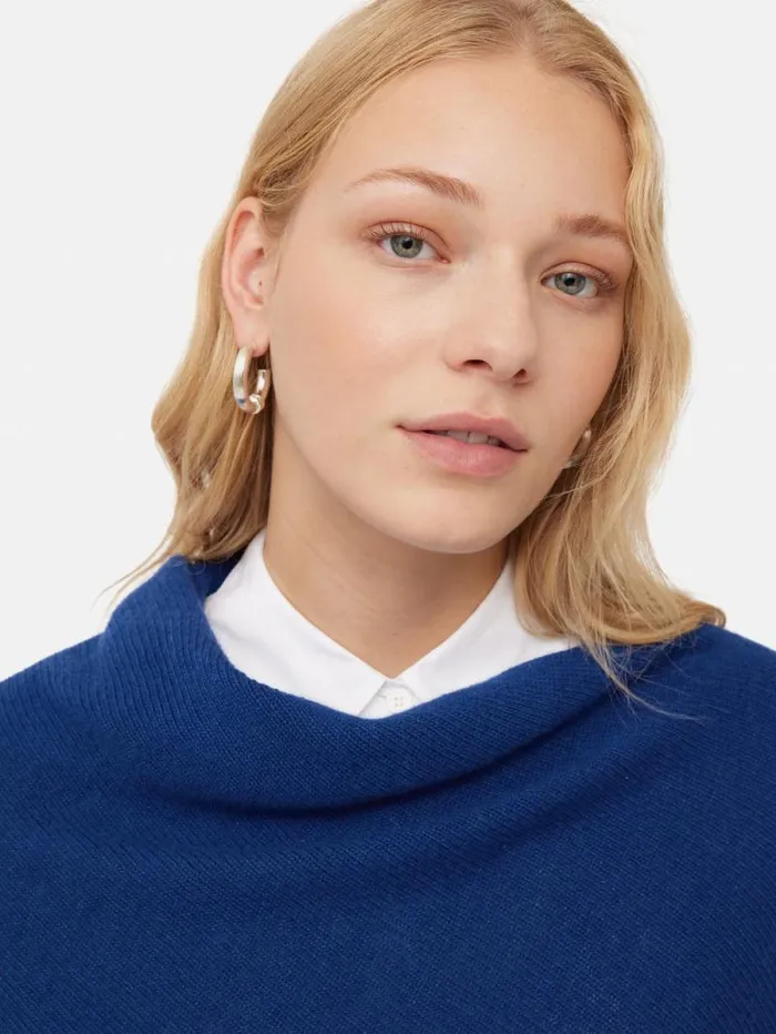 Wool Cashmere Blend Drape Poncho Blue Women Jigsaw Ponchos and Scarves