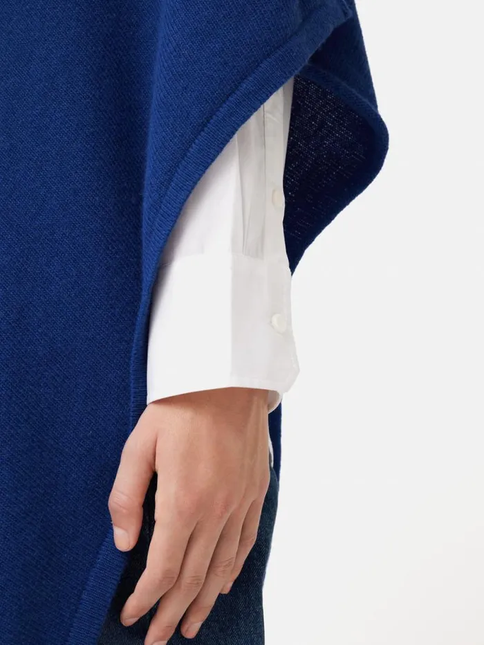 Wool Cashmere Blend Drape Poncho Blue Women Jigsaw Ponchos and Scarves