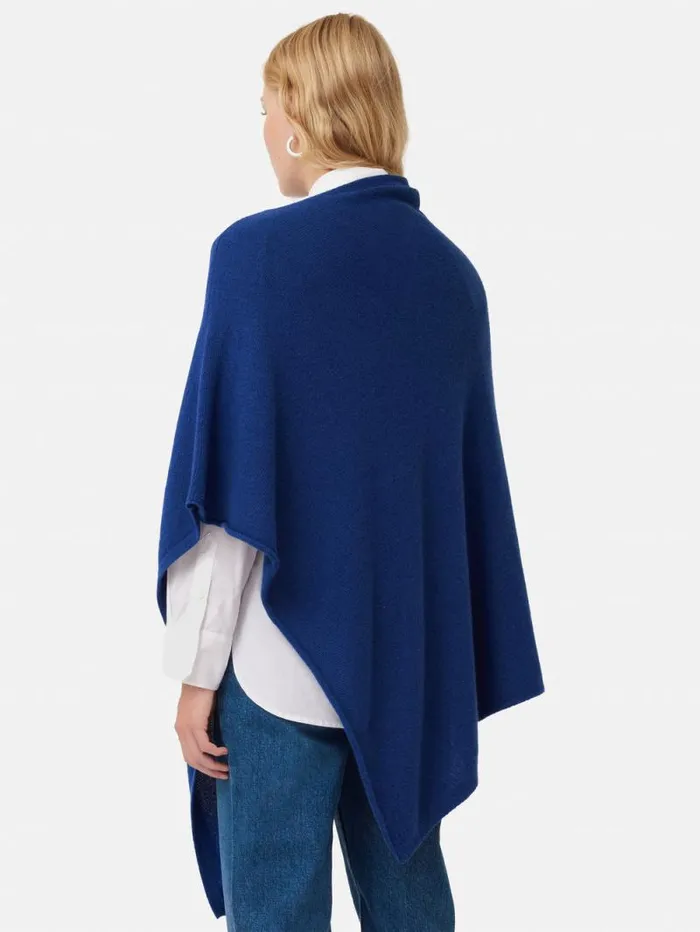Wool Cashmere Blend Drape Poncho Blue Women Jigsaw Ponchos and Scarves