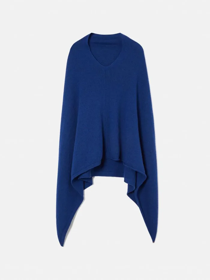 Wool Cashmere Blend Drape Poncho Blue Women Jigsaw Ponchos and Scarves