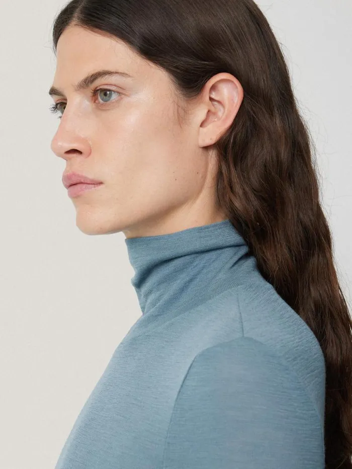 Wool Jersey Polo Neck Top Water Blue Women Jigsaw Knitwear and Cashmere