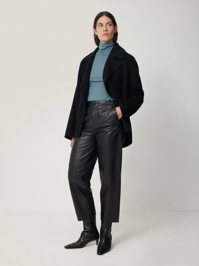 Wool Jersey Polo Neck Top Water Blue Women Jigsaw Knitwear and Cashmere