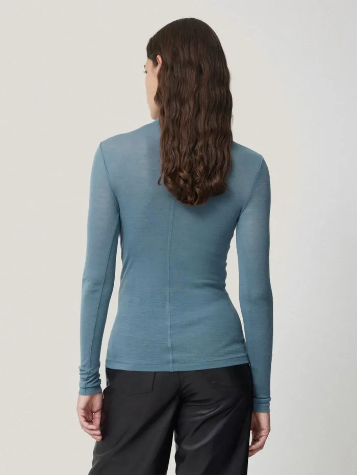 Wool Jersey Polo Neck Top Water Blue Women Jigsaw Knitwear and Cashmere