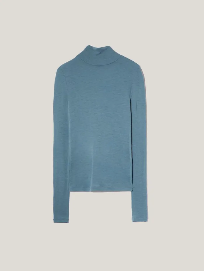 Wool Jersey Polo Neck Top Water Blue Women Jigsaw Knitwear and Cashmere