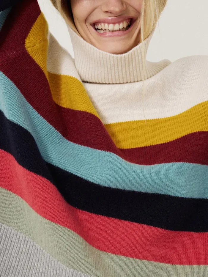 Wool Multi Stripe Turtleneck Grey Women Jigsaw Knitwear and Cashmere