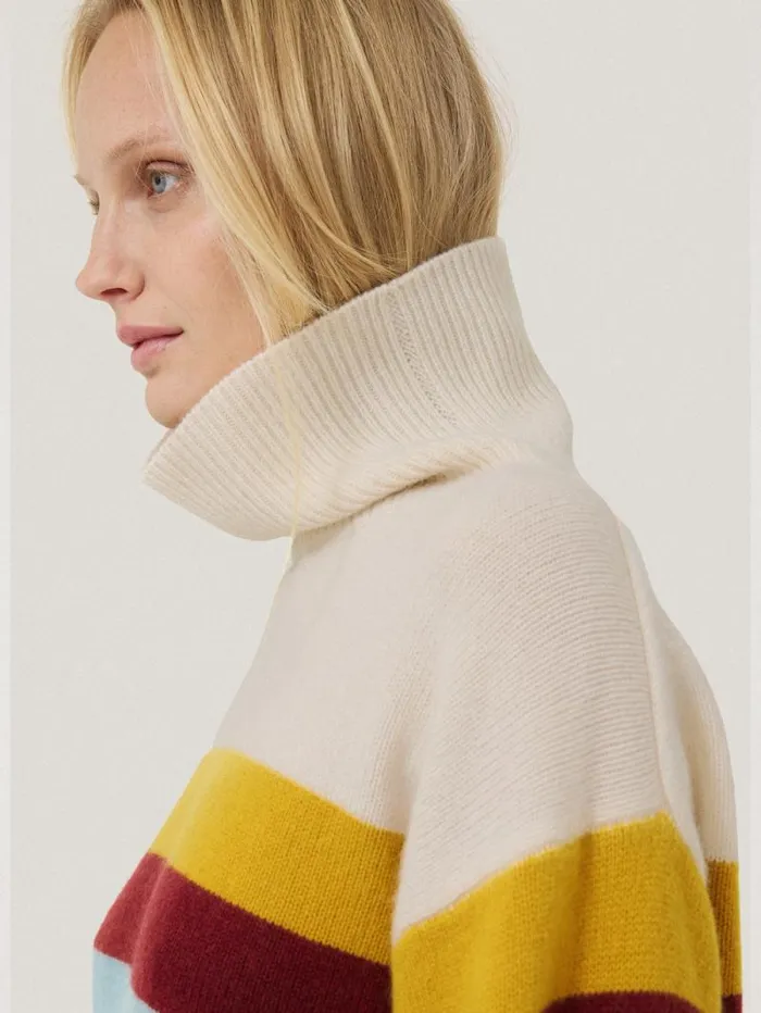 Wool Multi Stripe Turtleneck Grey Women Jigsaw Knitwear and Cashmere