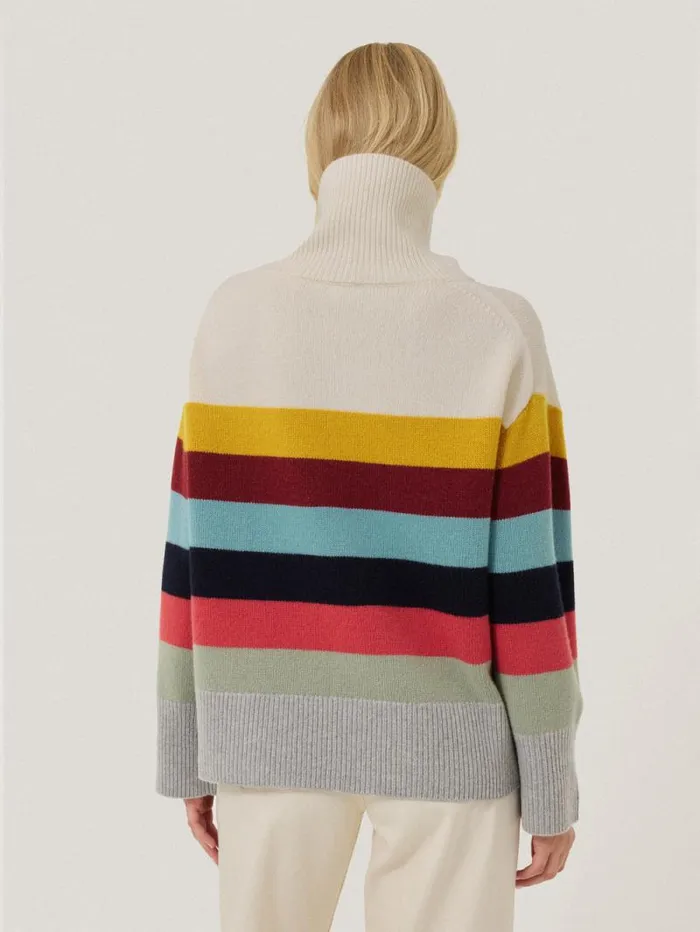 Wool Multi Stripe Turtleneck Grey Women Jigsaw Knitwear and Cashmere
