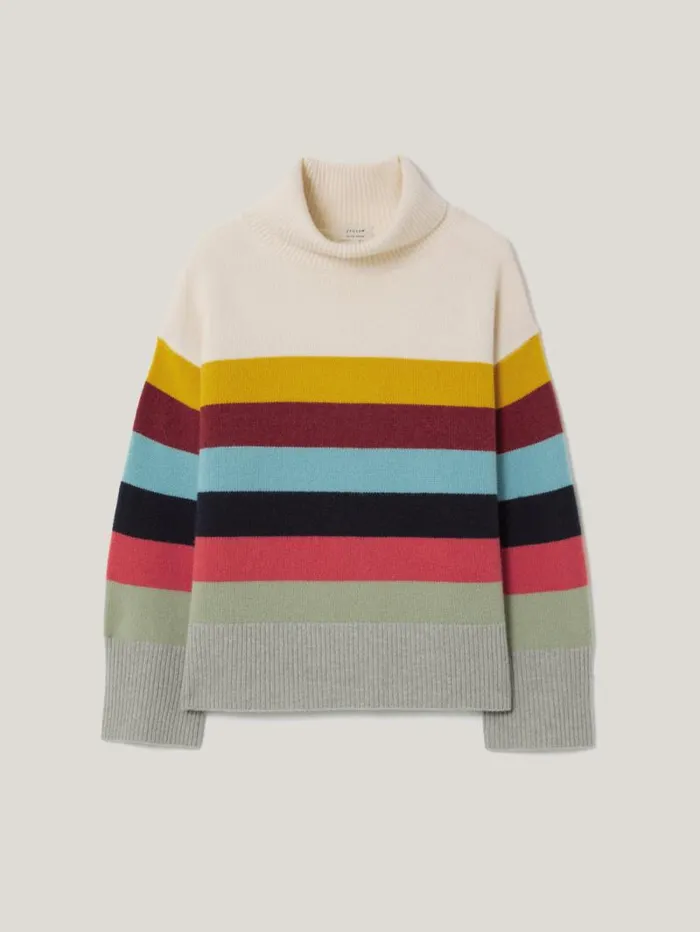 Wool Multi Stripe Turtleneck Grey Women Jigsaw Knitwear and Cashmere
