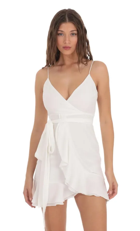Wrap Ruffle Dress White Women LUCY IN THE SKY Mini Dresses